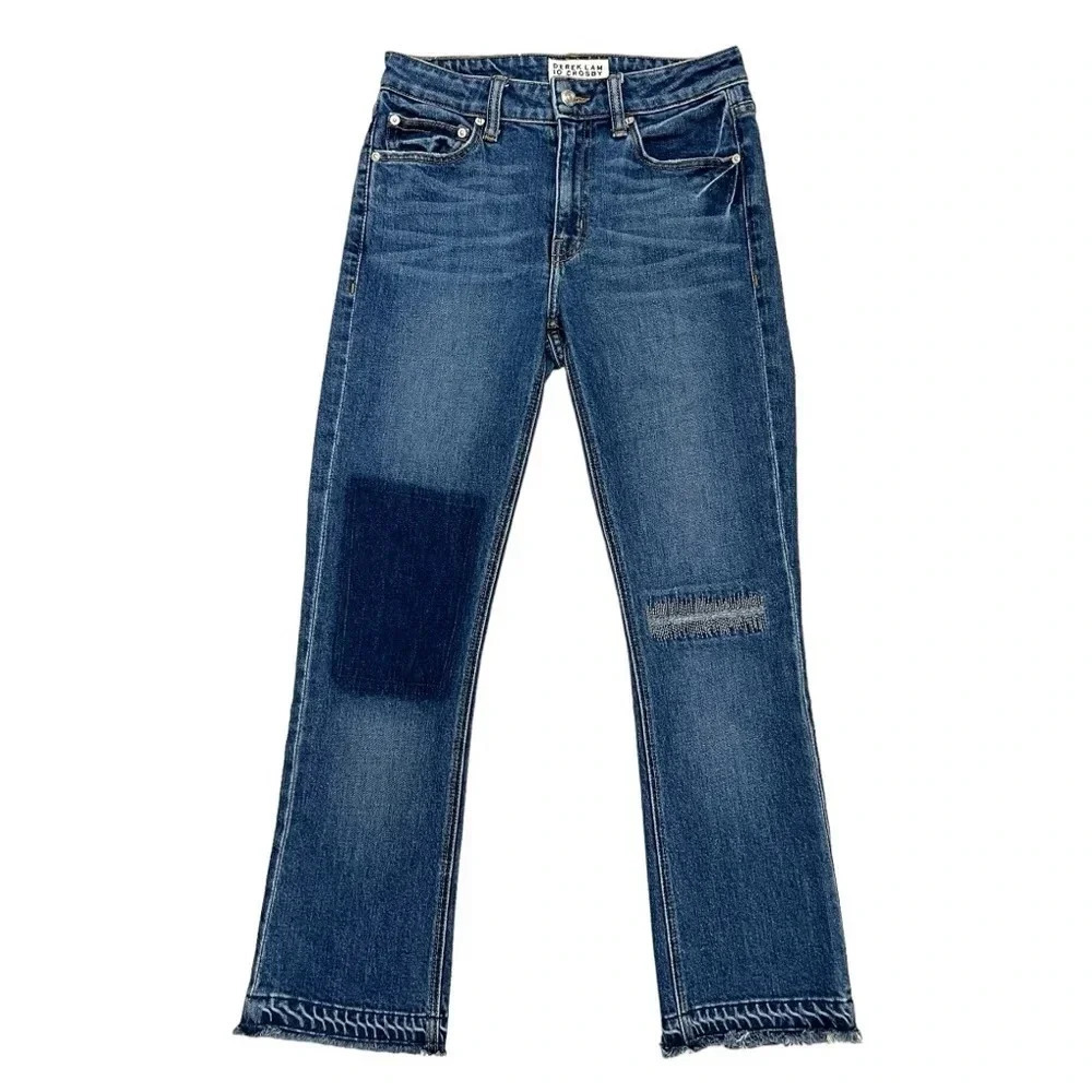Derek Lam 10 Crosby Gia Mid-Rise Cropped Flare Jeans Blue Denim Women's Size 26